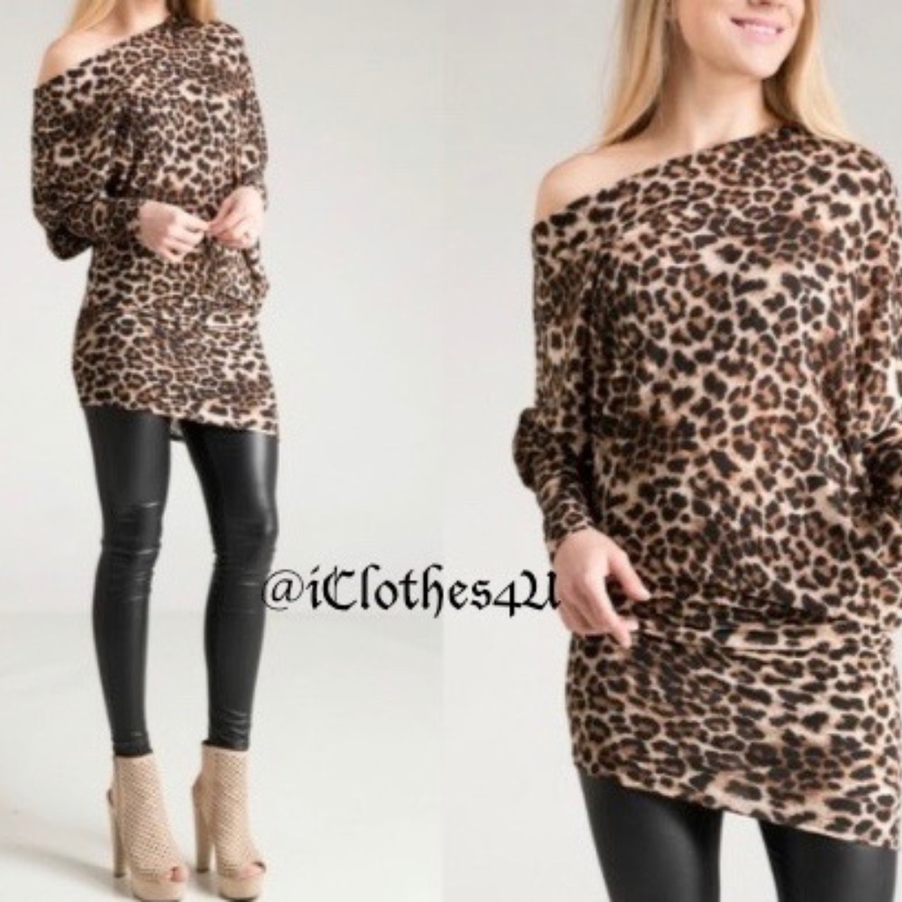 Leopard Print Unbalanced Knit Top - Picture 2 of 2